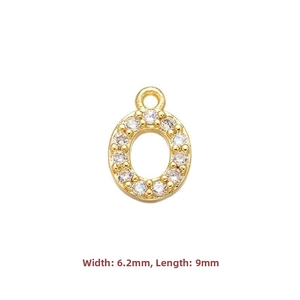 Detailed view of gold S925 sterling silver letter O charm with cubic zirconia micro-pave