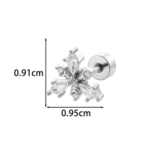 Snowflake stud earrings with sparkling zircon stones in silver finish for women