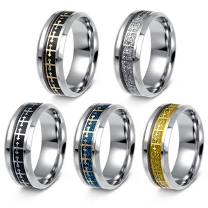 Men Vintage Cross Stainless Steel Band Ring Retro Religious Style Fashion Jewelry Accessory