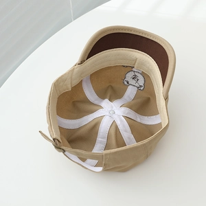 Khaki baby baseball cap with cotton lining, bear embroidery and adjustable metal buckle
