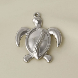 Close-up of polished 304 stainless steel sea turtle pendant for DIY jewelry making