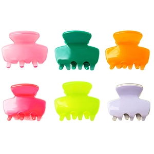 Set of 6 colorful geometric mini acetate hair claws in pastel and vibrant tones