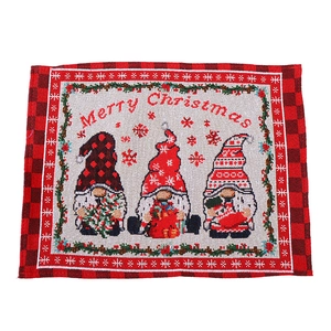 Christmas gnome placemat with Merry Christmas print and red black buffalo plaid border