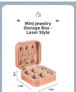 Internal layout of pink laser PU jewelry box showing 10x10x5cm storage compartments