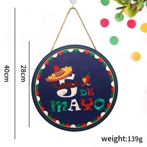 Mexican Fiesta Cinco de Mayo round wooden hanging sign with festive sombrero and pepper