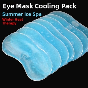 Detailed view of 7-piece set of ergonomic blue gel pads for soothing eye mask therapy