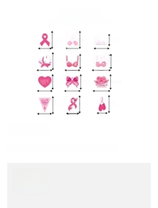 Size chart for 12 breast cancer awareness pink ribbon party banners and card decorations