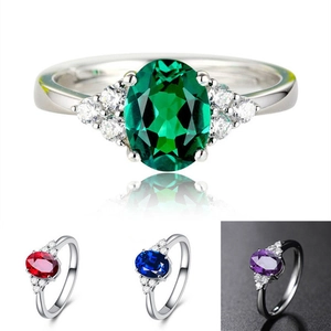 Vintage Oval Gemstone Adjustable Ring Copper White Gold Plated Cubic Zirconia Elegant Open Finger Jewelry For Women
