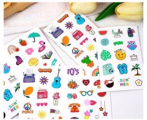 Vibrant cartoon stickers including guitars and cameras for children's DIY diary scrapbooking