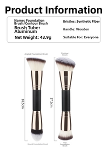 Dual-ended foundation brush with fiber bristles and wood handle showing size specifications