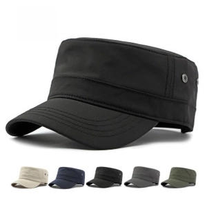 Detail view of cotton cadet hat featuring side metal buckles and five color options