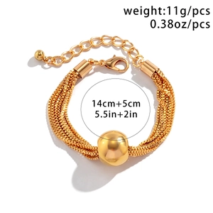 Detail of layered gold chain necklace with large bead pendant and 14cm+5cm size specs