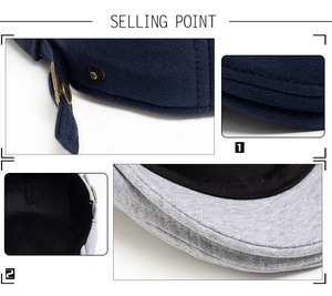 Detailed view of knitted newsboy caps featuring metal side buckles and precision stitching