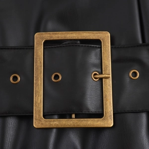 Sexy black PU tube dress with a wide vintage bronze metal buckle belt and eyelets