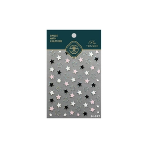 Sparkling star nail art stickers in black and silver featuring Y2K minimalist designs