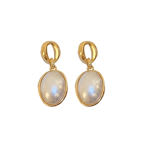 French vintage oval faux pearl earrings with gold circular clasps for women