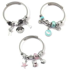 Fashion Charm Bracelet Stainless Steel Cable DIY Crystal Beads Heart Elephant Swan Pendants Women Jewelry