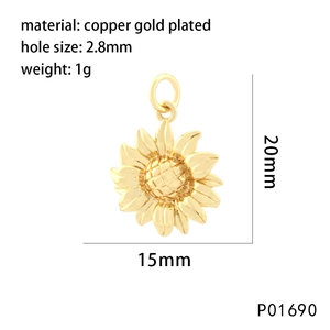 Vergoldeter Sonnenblumen-Anhänger 20x15mm aus Kupfer für DIY-Schmuckherstellung, 2,8mm Loch