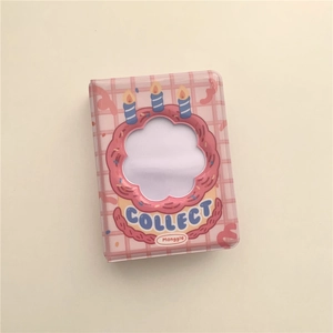 Pink checkered 3-inch mini photo album with birthday cake design and collect window