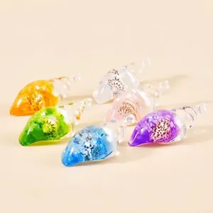Glow-in-the-dark conch resin pendants with mini shells in five assorted colors
