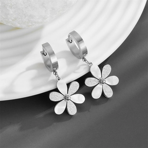 Chic titanium steel flower earrings with silver matte and polished petal textures