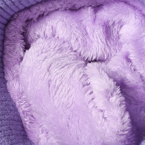 Winter thermal knit beanie in purple with thick fleece lining for warmth