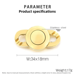 Detailed view of golden stainless steel chain link clasp size 34x18mm weighing 17g