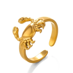 Bague crabe ajustable en acier inoxydable doré avec un design animal unique