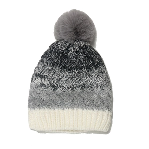 Chunky knit gradient beanie for children with a large pom-pom and thick ribbed cuff
