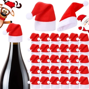 Mini Cappello di Natale Portaposate Copribottiglia di Vino Feltro Rosso Bianco Decorazione Tavola Festa di Natale Portaposate Casa