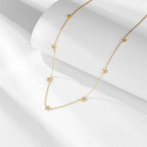 Star Pendant Necklace 925 Sterling Silver Cubic Zirconia Dainty Minimalist Choker Adjustable Jewelry For Women
