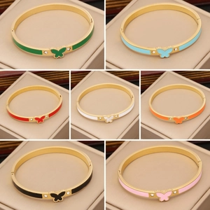 Butterfly Bangle Bracelet Stainless Steel Colorful Enamel Rhinestone Inlay Elegant Fashion Jewelry For Women