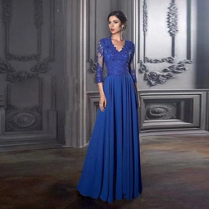 Robe De Soirée Élégante Pour Femmes En Dentelle Et Mousseline Col En V Manches Élégantes Longueur Au Sol Robe De Bal Formelle