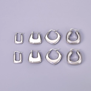 French Style Titanium Steel Hoop Earrings For Women Polished U-Shaped Geometric Rectangular Heart Shape Silver Ear Jewelry