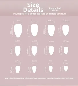 Guida alle taglie per unghie a mandorla con 12 misure per una vestibilità perfetta