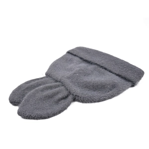Plush dark grey knit beanie featuring cute long rabbit ears for winter warmth