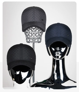 Detail of winter baseball caps with quilted pattern and foldable ear protection flaps