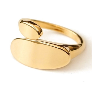 Polished 18K gold plated minimalist open ring with dual oval pea geometric design