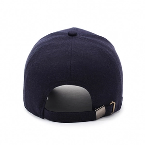 Men's navy blue baseball cap with adjustable metal buckle back view on white background