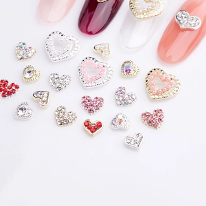3D alloy heart nail art charms with colorful rhinestones and pearls for DIY manicure