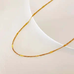Minimalist Titanium Steel Embossed Glitter Chain Necklace 18K Gold Plated Simple Clavicle Link Chain Women Men Jewelry