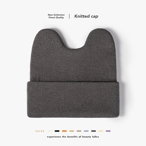 Cat Ears Beanie Hat Acrylic Knitted Warm Winter Cuff Solid Color For Women Casual Outdoor Fashion