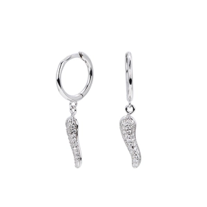 S925 sterling silver chili-shaped hoop earrings with sparkling cubic zirconia stones