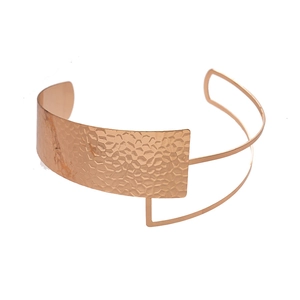 Rose gold hammered metal cuff bracelet with double layer pleated geometric design