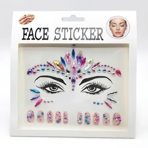 Face Jewelry And Nail Stickers Acrylic Rhinestone Sparkly Self Adhesive For Rave Music Festival Party Makeup