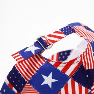 Macro detail of American flag baseball cap showing high-quality twill fabric and metal buckle