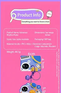 Detailed product specifications and dimensions for the astronaut rhythm piano keychain accessory