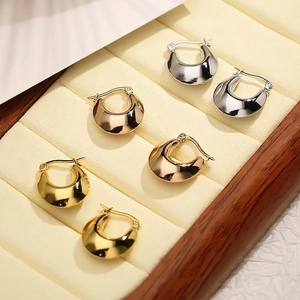 Chunky Hoop Earrings U-Shaped Stainless Steel Geometric Mirror Polish Minimalist French Style Jewelry For Women