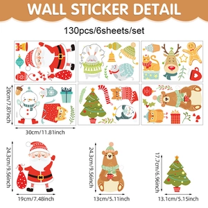 Adesivi natalizi per finestre con Babbo Natale e renne, set da 130 pezzi in PVC decorativo