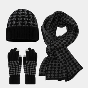 Winter Beanie Hat Scarf And Touchscreen Gloves Acrylic Knit Warm Argyle Plaid Outdoor Accessories For Men Women